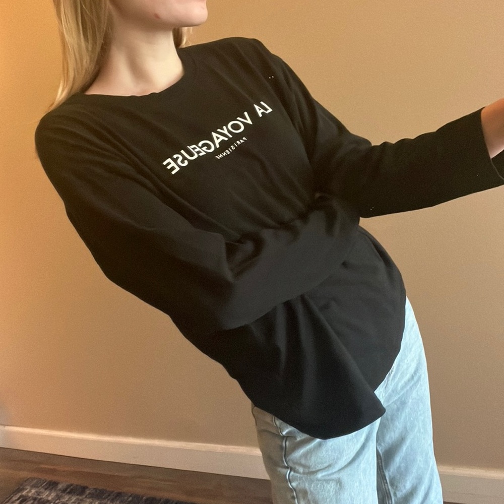 🖤la voyageuse h&m black wrist-length sleeve graphic oversized tee shirt